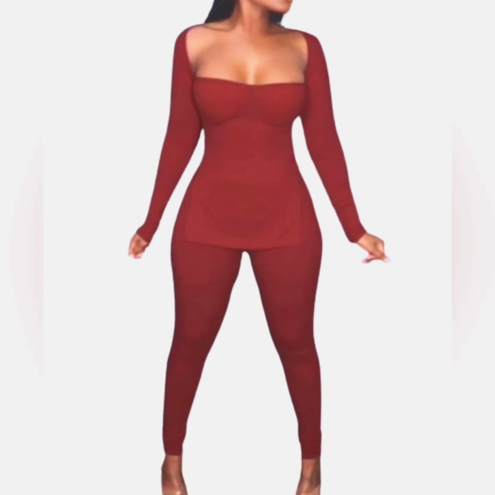 Marysol.Boutique Pants Set Scarlet Red Corset Ribbed Pants Set Women's